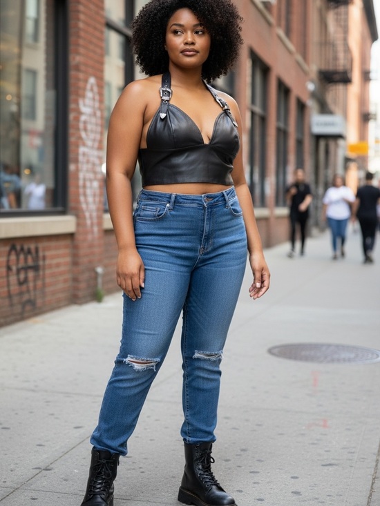 AKIRA Tops - AKIRA Black Faux Leather Halter Crop Top with Buckle Detail